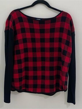 Chaps Red & Black Buffalo Plaid Pullover Boatneck Sweater-XL